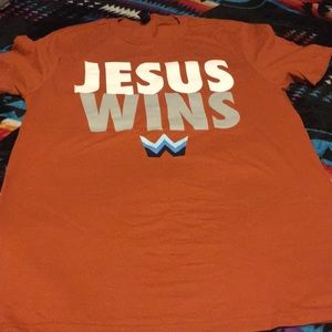 Burnt Orange, “Jesus Wins” t-shirt, size Small